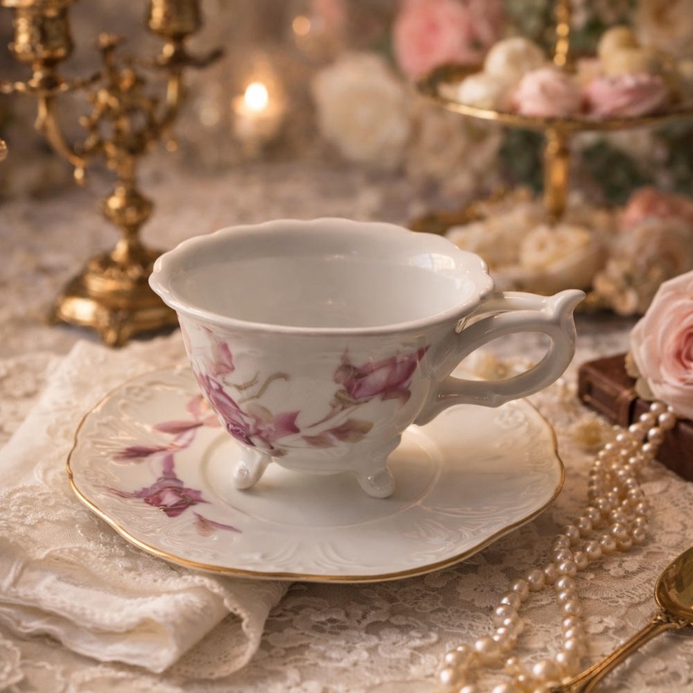 Elegant Floral Teacup and Saucer Set Hand painted